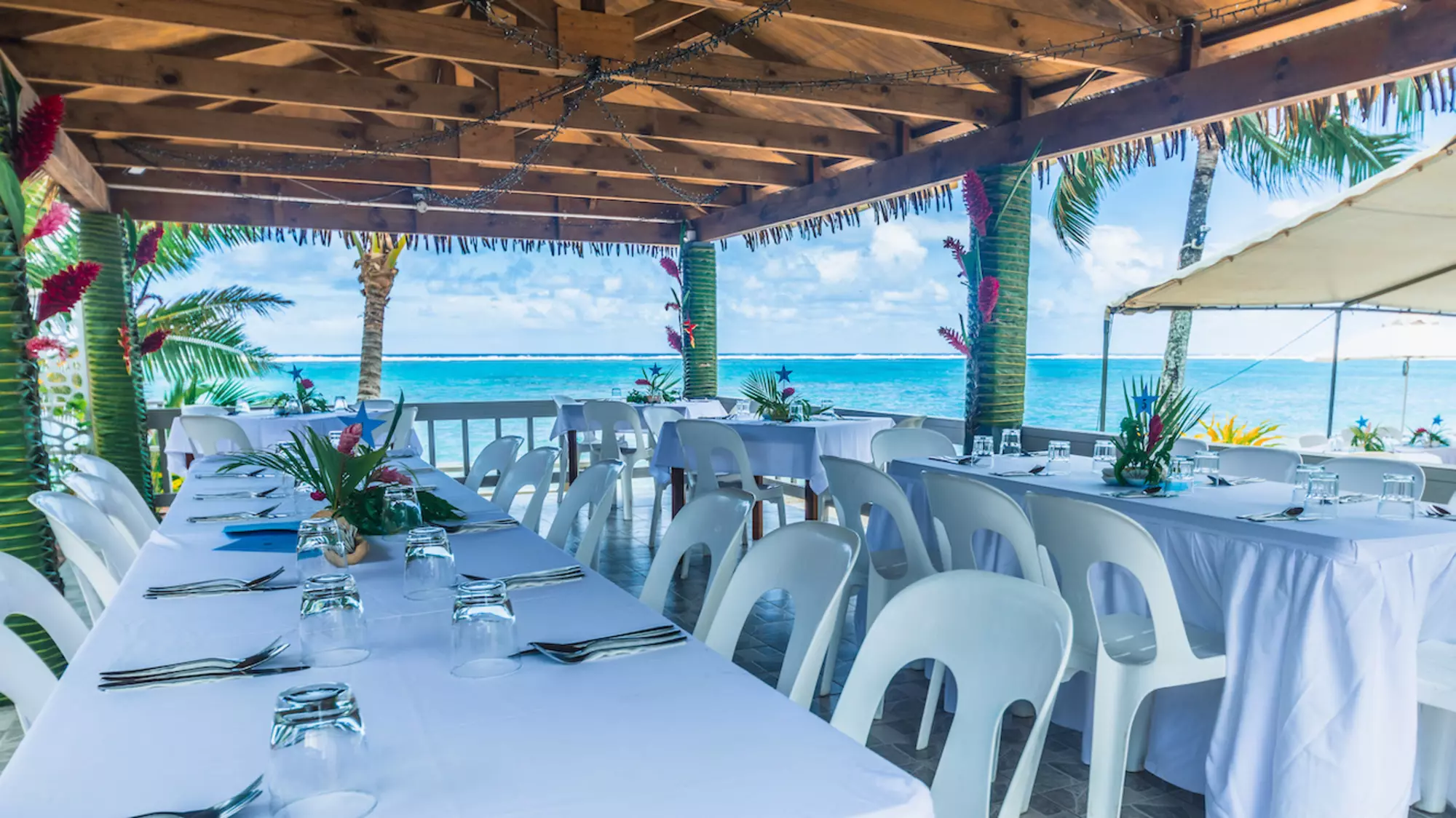 Dining in the beach hut at Moana Restaurant and Bar