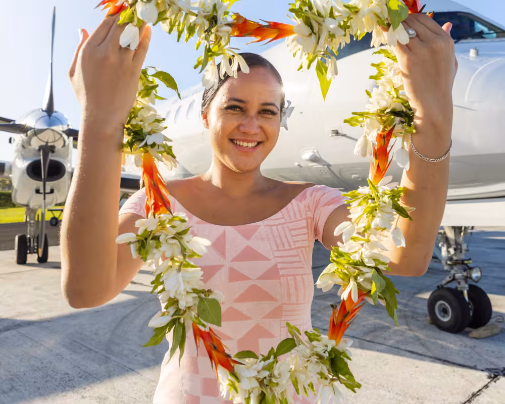 Woman with a string of flowers