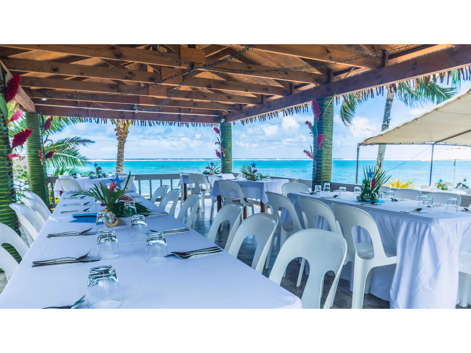 Dining in the beach hut at Moana Restaurant and Bar