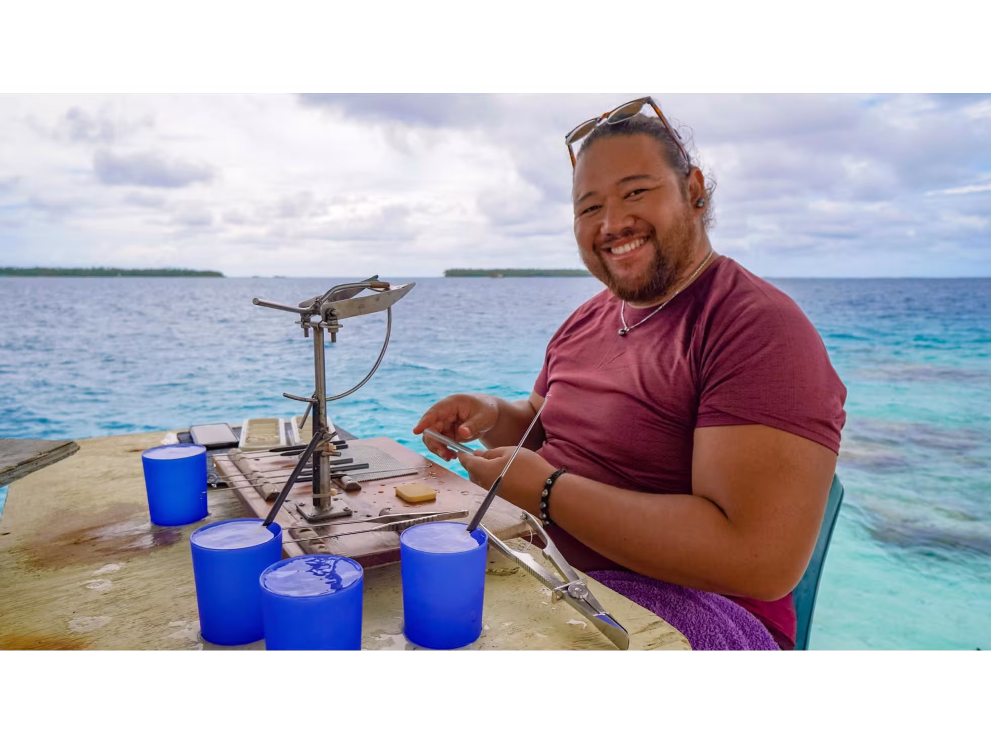 Tom Kora in Manihiki cultivating Cook Islands Black Pearls