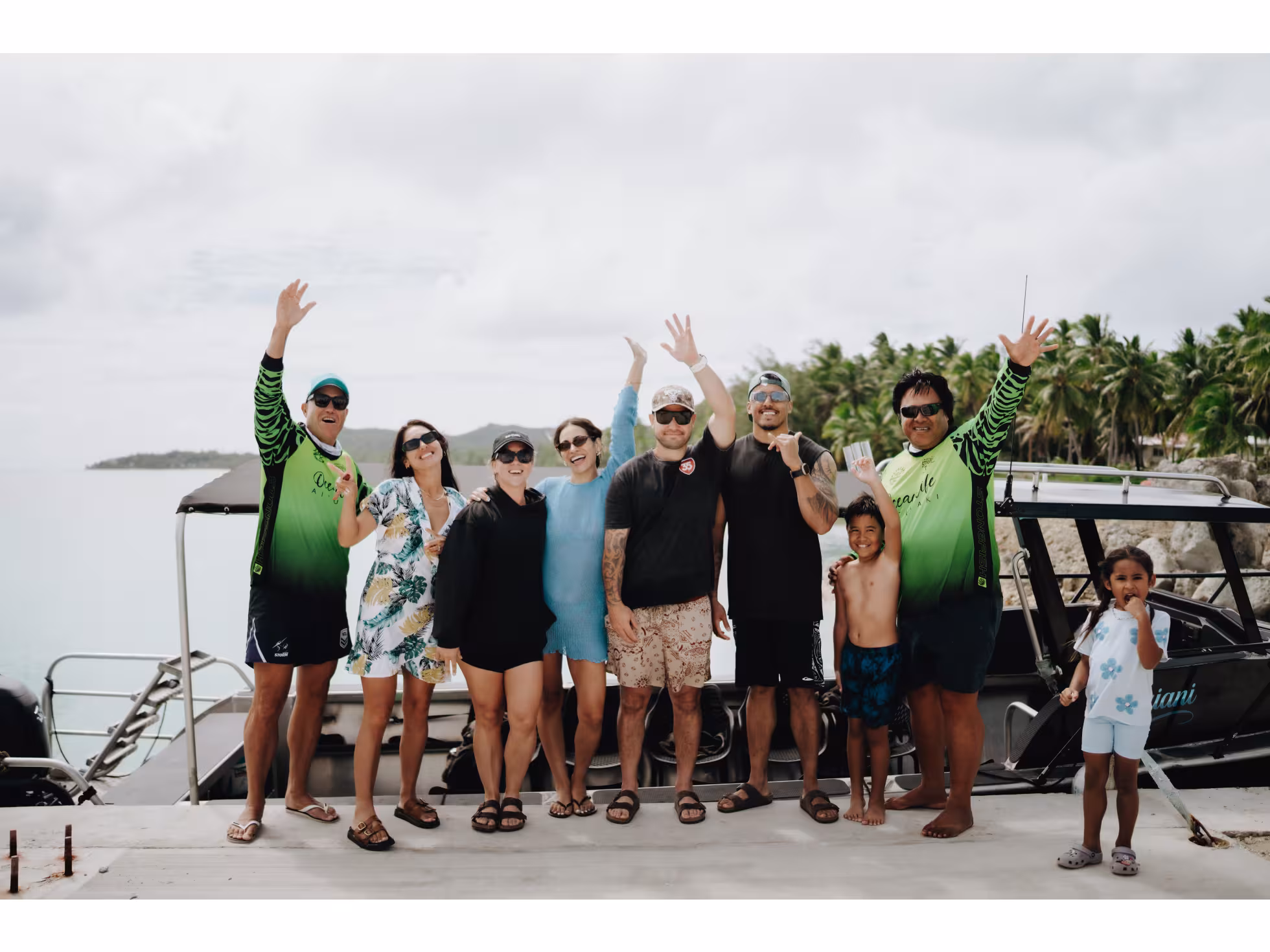 A tour group next to the boat